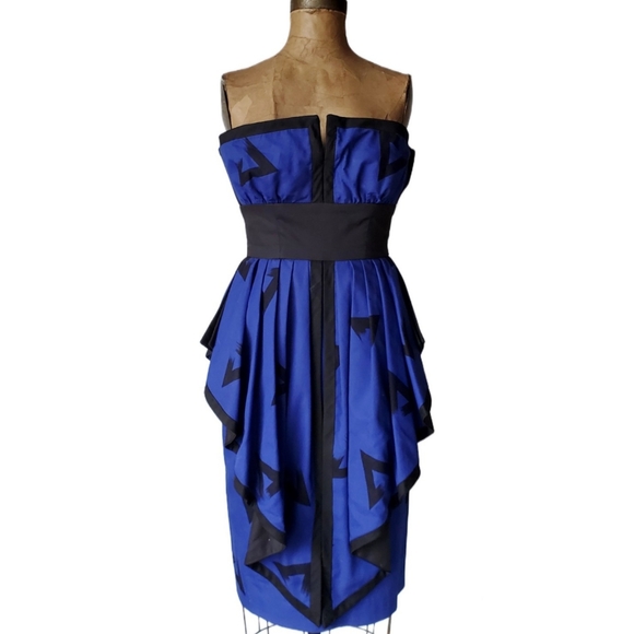 Vintage Victor Costa Blue Black Strapless Dress